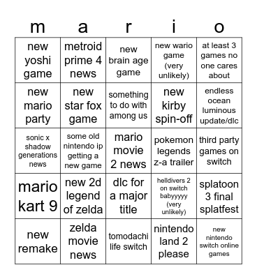 nintendo direct june '24 Bingo Card