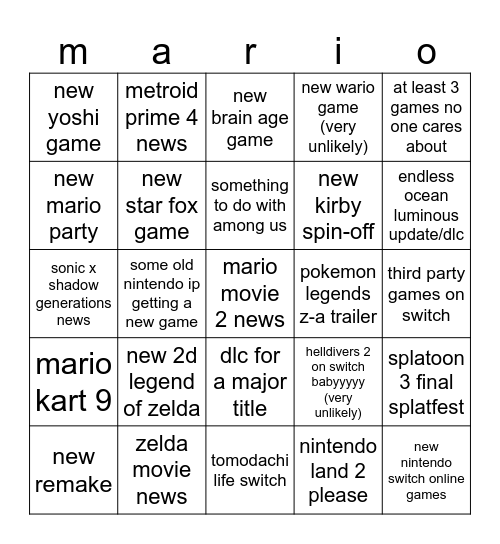 nintendo direct june '24 Bingo Card