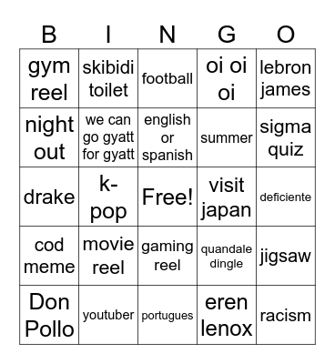 Insta Reels Bingo Card