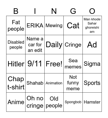 Instagram REELS bingo Card