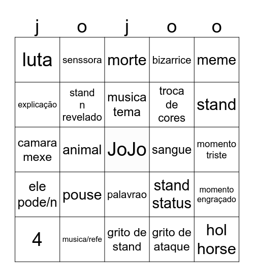 Bingo JoJo Bingo Card