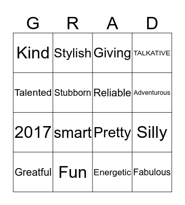 all about the grad Bingo Card