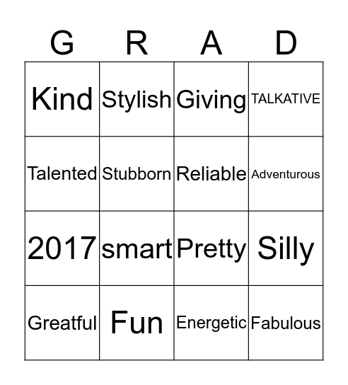 all about the grad Bingo Card