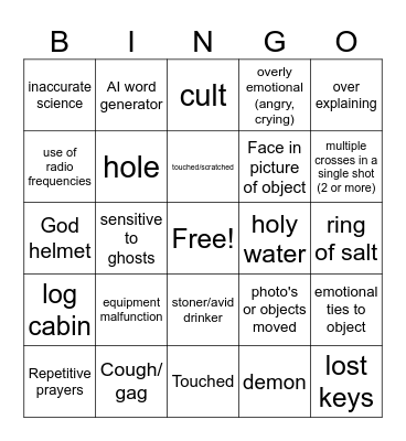 Ghost TV Shows/Movies Bingo Card