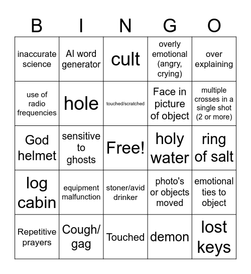 Ghost TV Shows/Movies Bingo Card