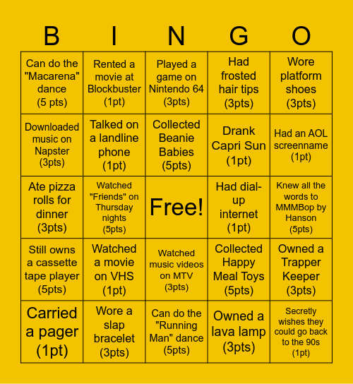 90s Bingo Card