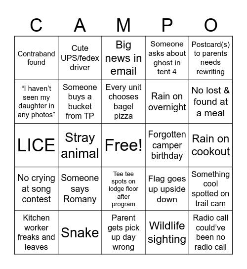 CAMPO Bingo Card