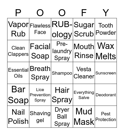 Poofy Organics Bingo Card