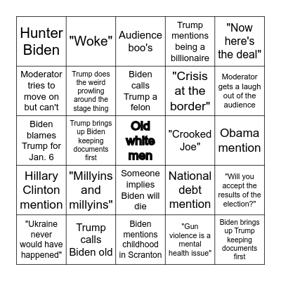 Presidential Debate 2024 Bingo Card