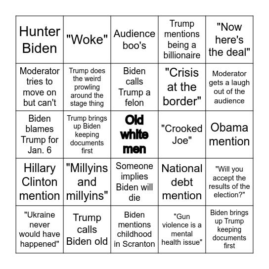 Presidential Debate 2024 Bingo Card