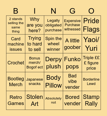Convention vender rally Bingo Card