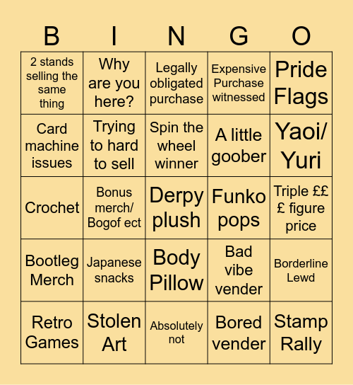 Convention vender rally Bingo Card
