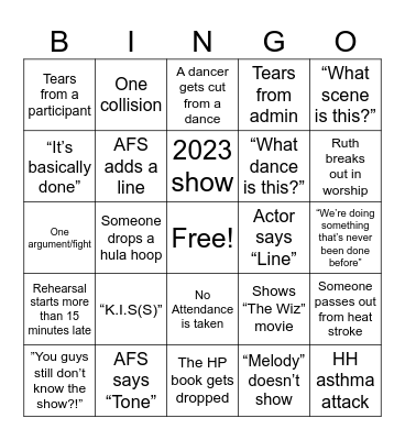 The Wiz Bingo Card