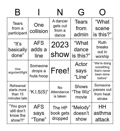 The Wiz Bingo Card