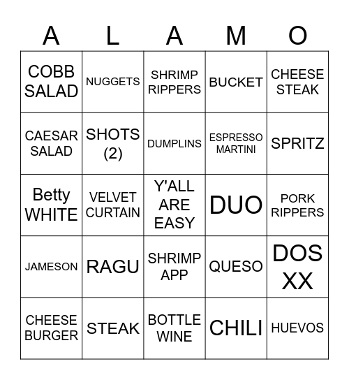 EASY PEASY NIGHT (LOSERS) Bingo Card