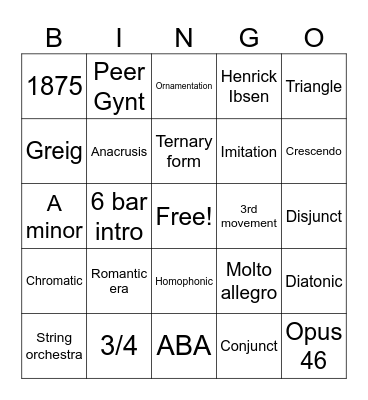 Anitra’s Dance Bingo Card