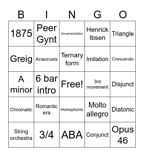 Anitra’s Dance Bingo Card