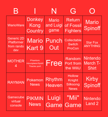 Nintendo Direct Bingo Card