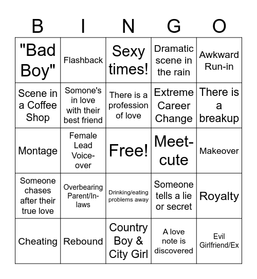 Rom-Com Bingo Card