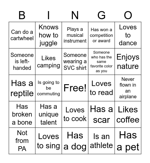 Human Bingo Card