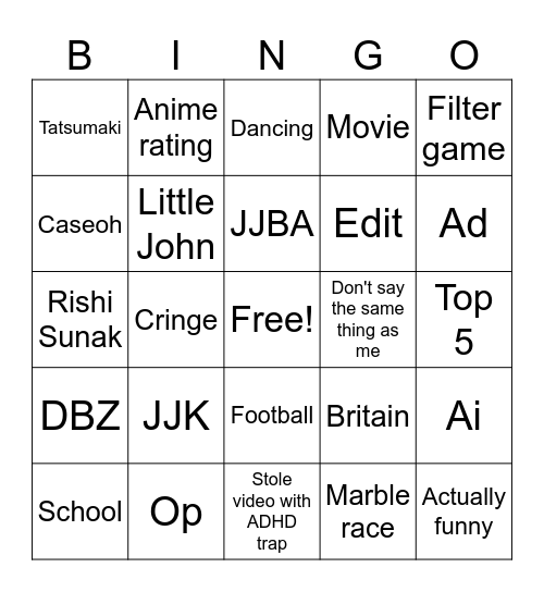 Untitled Bingo Card