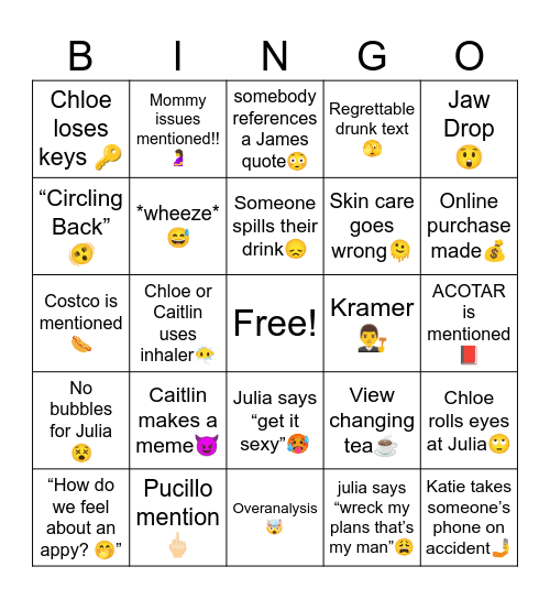 Girl’s Night Bingo Card