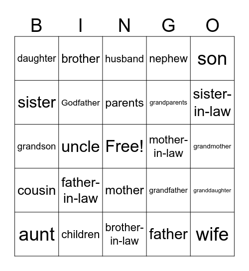 Family Bingo Card