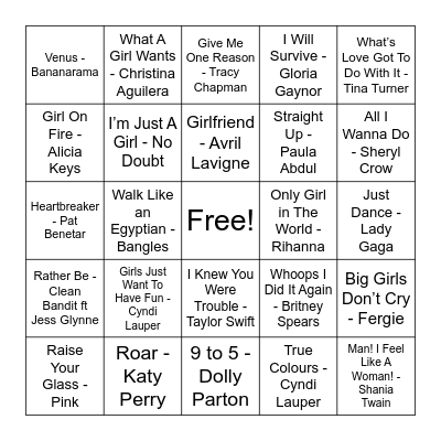 TO ALL THE LADIES IN THE PLACE Bingo Card