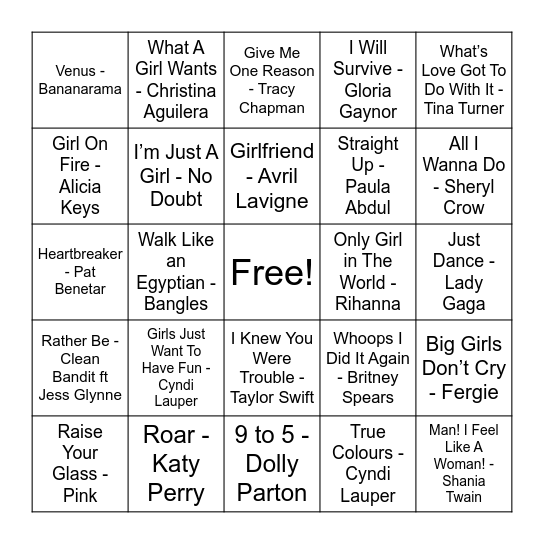 TO ALL THE LADIES IN THE PLACE Bingo Card