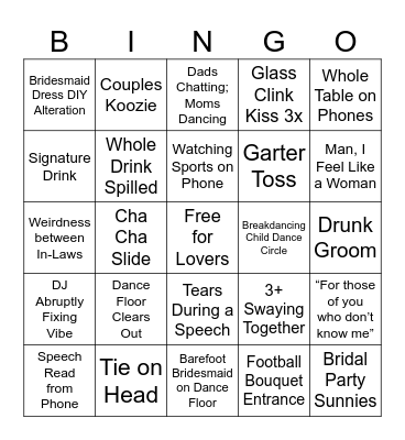 Wedding BINGO Card