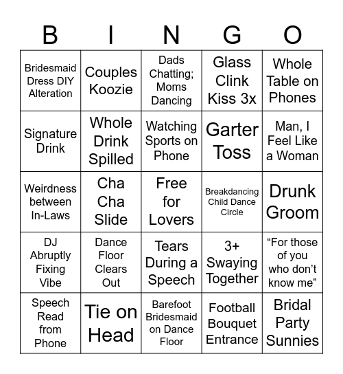 Wedding BINGO Card