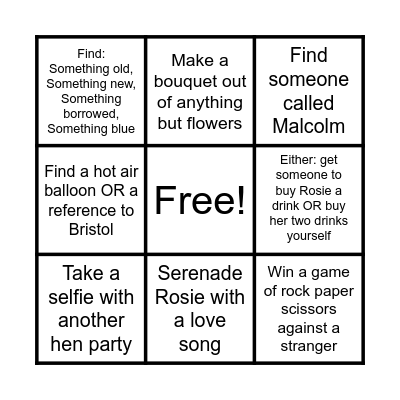 Rosie’s Hen Party! Bingo Card