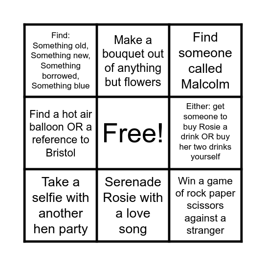 Rosie’s Hen Party! Bingo Card