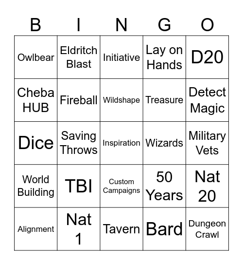 Evolving Myth * D&D Bingo Card