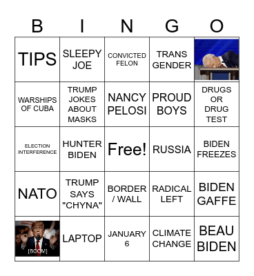 TRUMP BIDEN DEBATE BINGO ONE Bingo Card