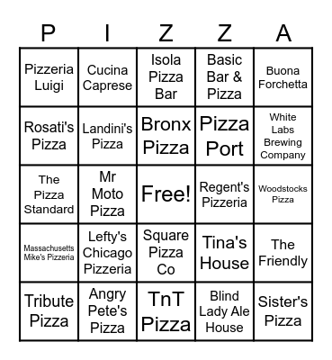 SAN DIEGO PIZZA BINGO Card