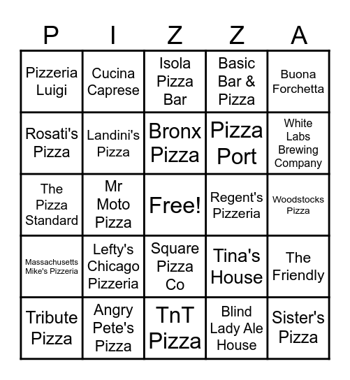 SAN DIEGO PIZZA BINGO Card