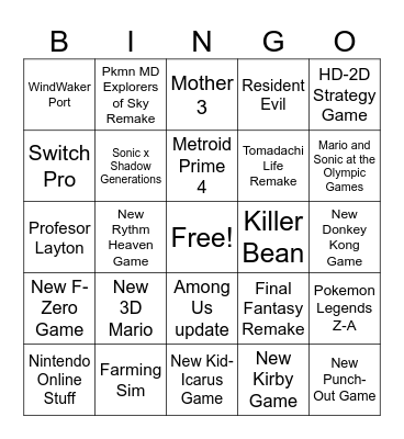 June Nintendo Direct Bingo Card