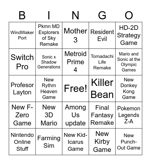 June Nintendo Direct Bingo Card