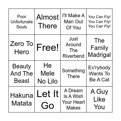 Disney Music Bingo Card