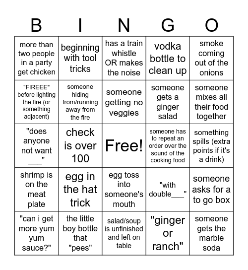 hibachi bingo Card