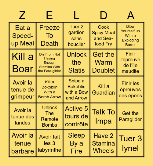 Breath of the Wild Bingo Card