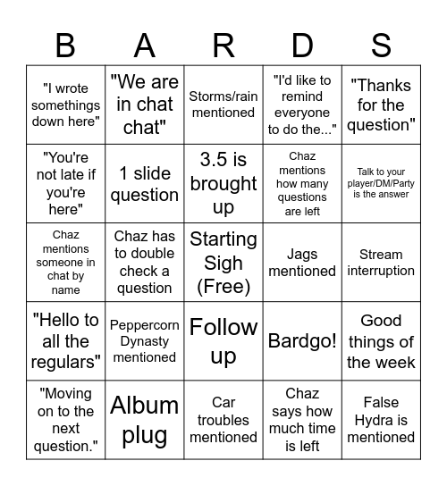 Bardgo Bingo Card
