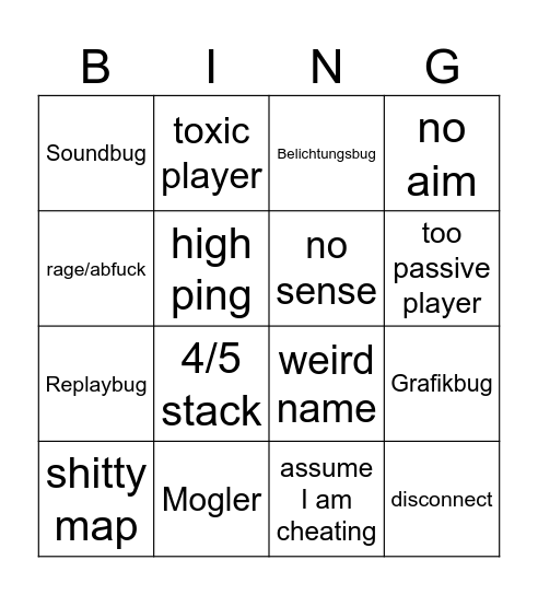 R6 till cheater Bingo Card