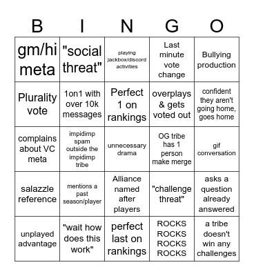SmORGon Season Bingo Card