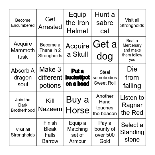 Skyrim Bingo Card