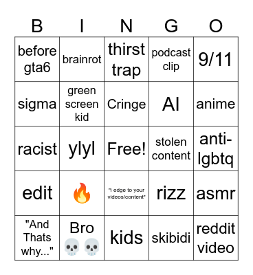 YT Shorts Bingo Card
