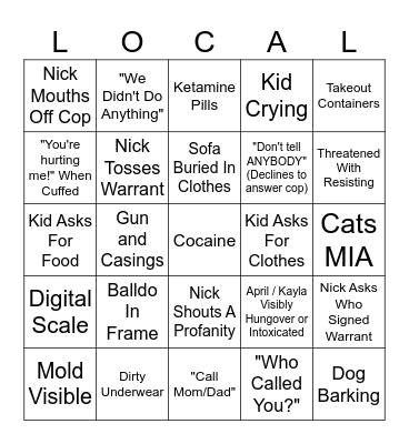 Nick Rekieta Bodycam Bingo Card
