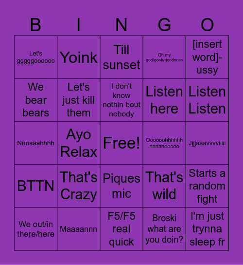Monthly Bingo Card