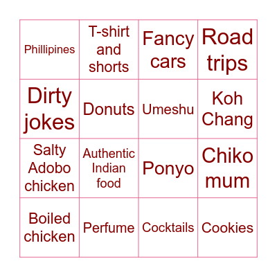 Mae’s Birthday Bingo Card